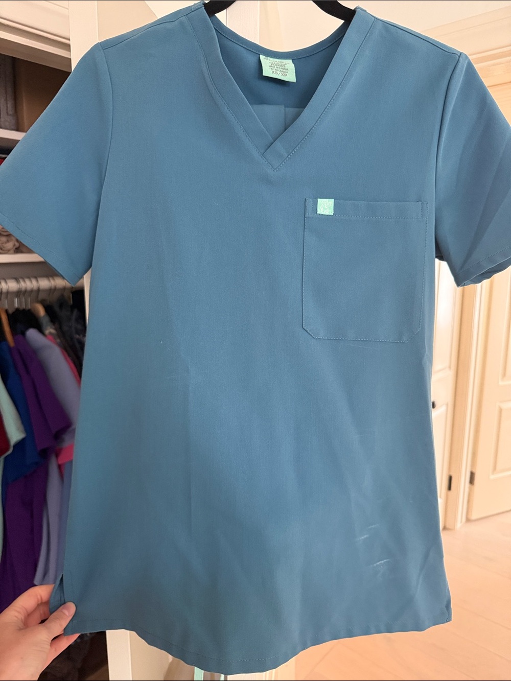 Teal V-Neck Medical Scrub Top and jogger pants